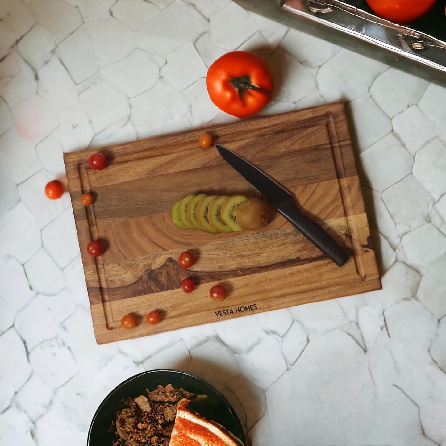 Wooden Round Chopping Board/Cutting Board/Serving Board, Plate for Pizza, Vegetables, Fruits and Cheese Acacia Wood 11.5 x 11.5 Inches Handcrafted Natural
