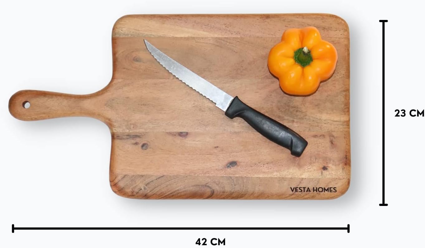 Wooden Round Chopping Board/Cutting Board/Serving Board, Plate for Pizza, Vegetables, Fruits and Cheese Acacia Wood 11.5 x 11.5 Inches Handcrafted Natural