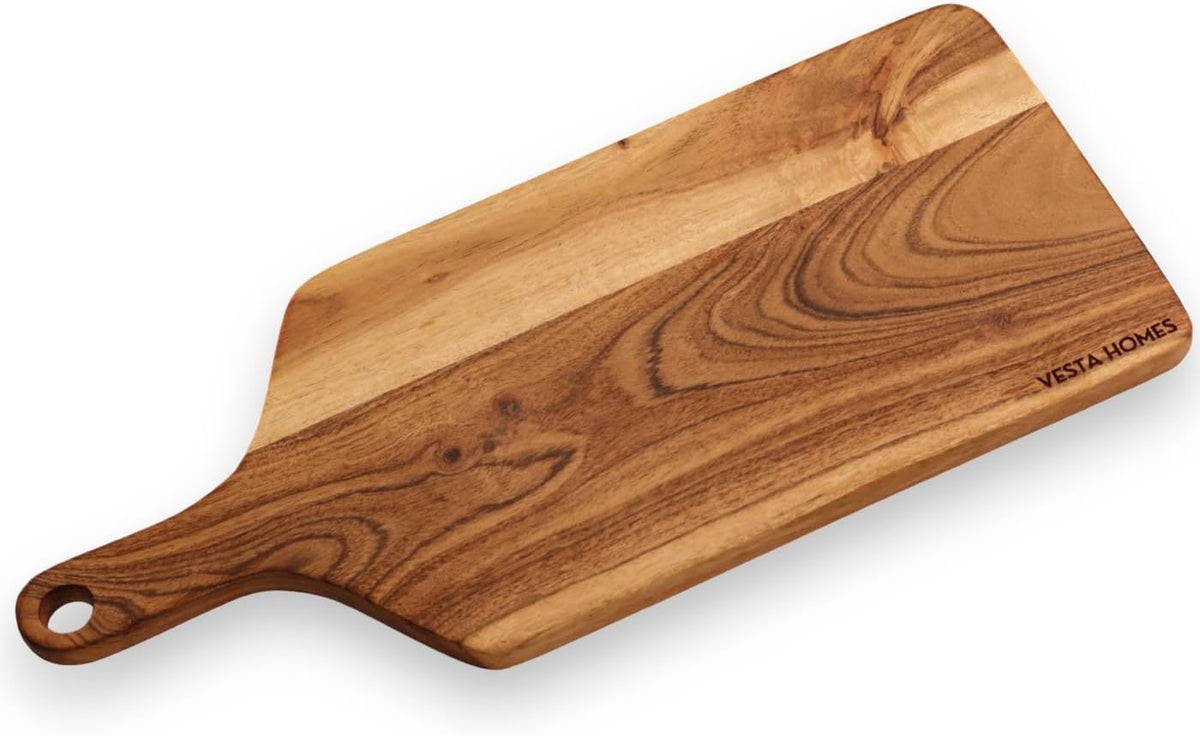 Wooden Round Chopping Board/Cutting Board/Serving Board, Plate for Pizza, Vegetables, Fruits and Cheese Acacia Wood 11.5 x 11.5 Inches Handcrafted Natural