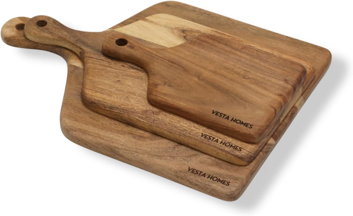 Wooden Round Chopping Board/Cutting Board/Serving Board, Plate for Pizza, Vegetables, Fruits and Cheese Acacia Wood 11.5 x 11.5 Inches Handcrafted Natural