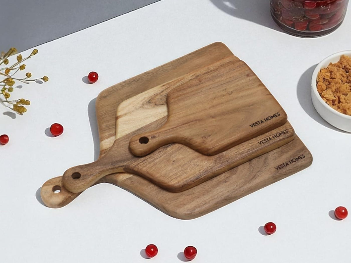 Wooden Round Chopping Board/Cutting Board/Serving Board, Plate for Pizza, Vegetables, Fruits and Cheese Acacia Wood 11.5 x 11.5 Inches Handcrafted Natural