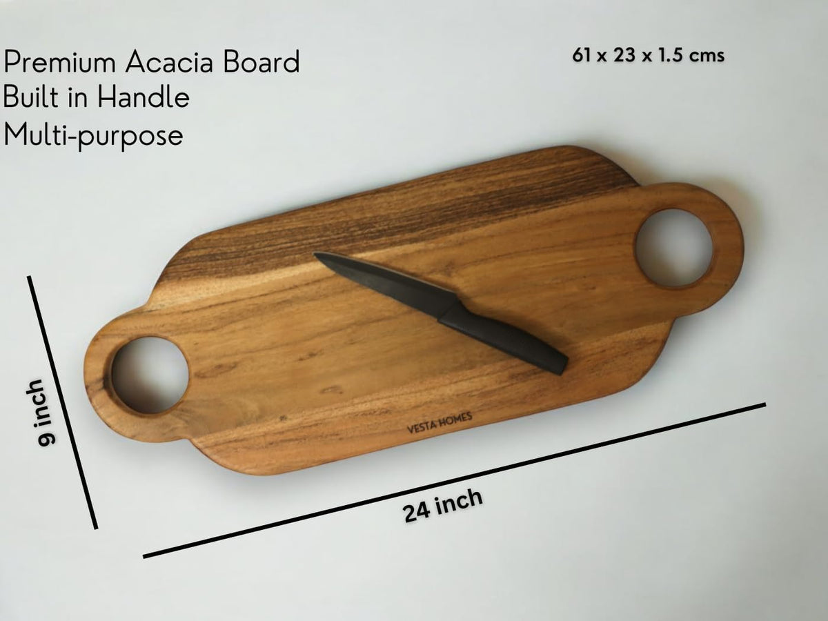 Wooden Round Chopping Board/Cutting Board/Serving Board, Plate for Pizza, Vegetables, Fruits and Cheese Acacia Wood 11.5 x 11.5 Inches Handcrafted Natural