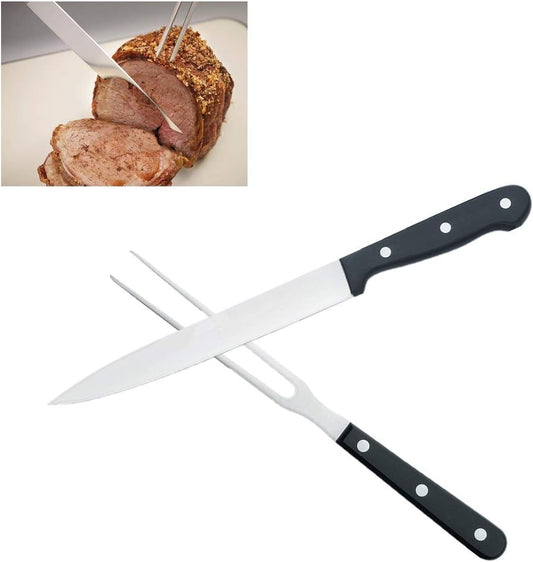 Carving Knife Set for Meat Turkey, Set of 2 Stainless Steel Carving Fork Guard and Slicer Home Gourmet BBQ Tools Cutlery Knives for Brisket Meat Roast Ham