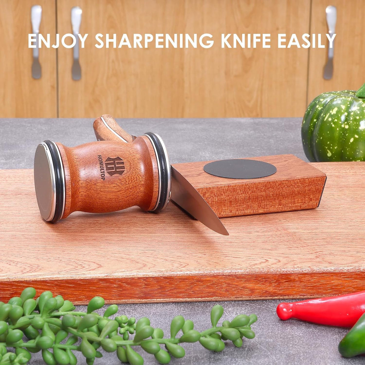 Rolling Knife Sharpener, Stable 15 & 20 Degree Magnetic Knife Sharpener with Diamond & Ceramic Kitchen Knife Sharpener, Easy to Use Manual Knife Sharpening Kit