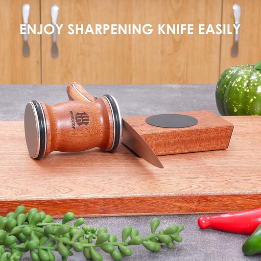 Rolling Knife Sharpener, Stable 15 & 20 Degree Magnetic Knife Sharpener with Diamond & Ceramic Kitchen Knife Sharpener, Easy to Use Manual Knife Sharpening Kit