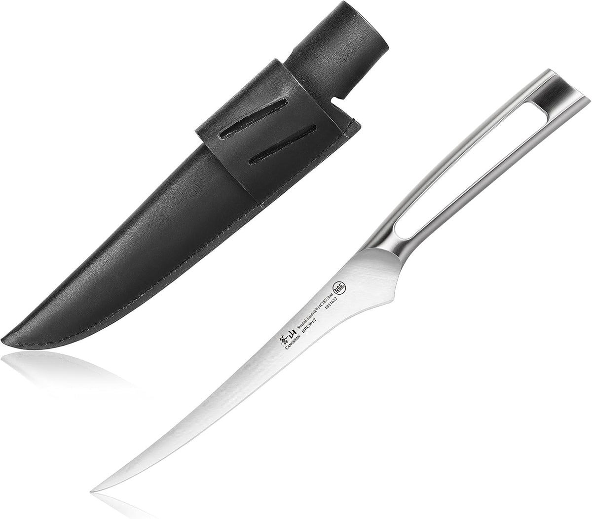 Cangshan TN1 Series 1021639 Swedish 14C28N Steel Forged 7-Inch Fillet Knife and Leather Sheath Set