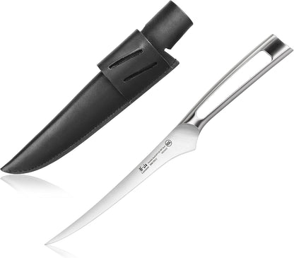 Cangshan TN1 Series 1021639 Swedish 14C28N Steel Forged 7-Inch Fillet Knife and Leather Sheath Set