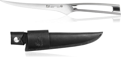 Cangshan TN1 Series 1021639 Swedish 14C28N Steel Forged 7-Inch Fillet Knife and Leather Sheath Set