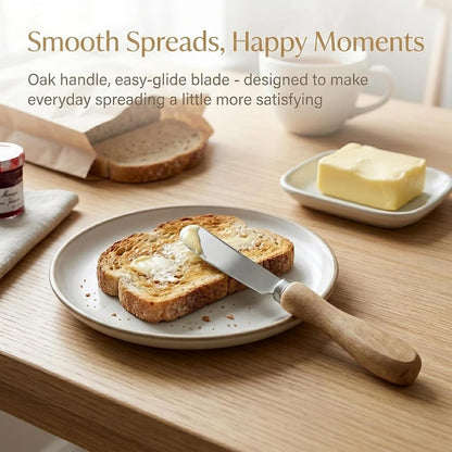 Butter Knives Set of 2, Oak Handle, Durable Stainless Steel Blade, Butter Knife for Smooth Spreading Butter Cream Cheese Jam, Ideal for Bagels, Sandwiches, Butter Knife Spreader 6 Inches (Oak 6.2")