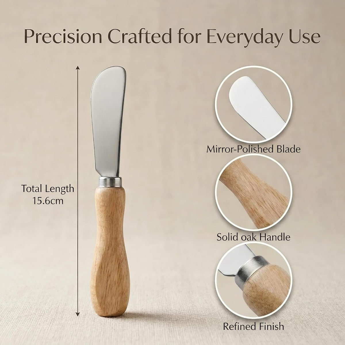 Butter Knives Set of 2, Oak Handle, Durable Stainless Steel Blade, Butter Knife for Smooth Spreading Butter Cream Cheese Jam, Ideal for Bagels, Sandwiches, Butter Knife Spreader 6 Inches (Oak 6.2")