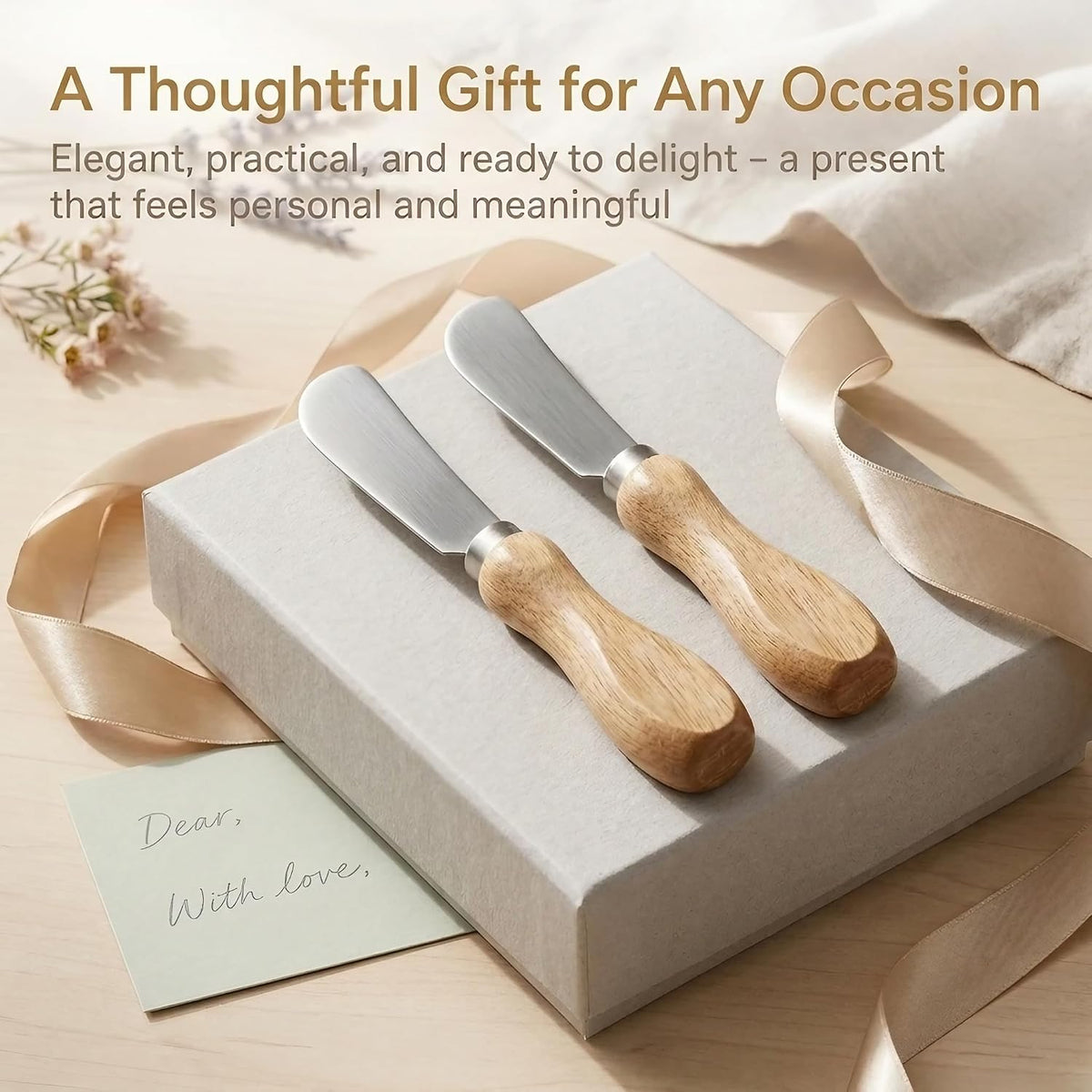 Butter Knives Set of 2, Oak Handle, Durable Stainless Steel Blade, Butter Knife for Smooth Spreading Butter Cream Cheese Jam, Ideal for Bagels, Sandwiches, Butter Knife Spreader 6 Inches (Oak 6.2")