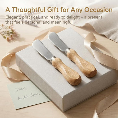 Butter Knives Set of 2, Oak Handle, Durable Stainless Steel Blade, Butter Knife for Smooth Spreading Butter Cream Cheese Jam, Ideal for Bagels, Sandwiches, Butter Knife Spreader 6 Inches (Oak 6.2")