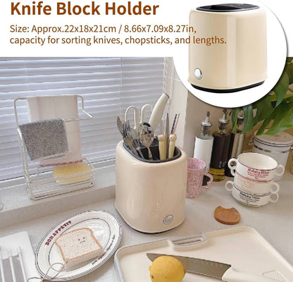 Utensil Holder, Knife Block Holder Knife Holder and Utensil Holder Kitchen Utensils Organizer Modern Round Knife Holder(Cream)