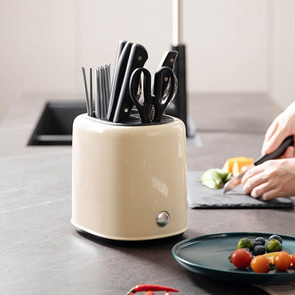 Utensil Holder, Knife Block Holder Knife Holder and Utensil Holder Kitchen Utensils Organizer Modern Round Knife Holder(Cream)