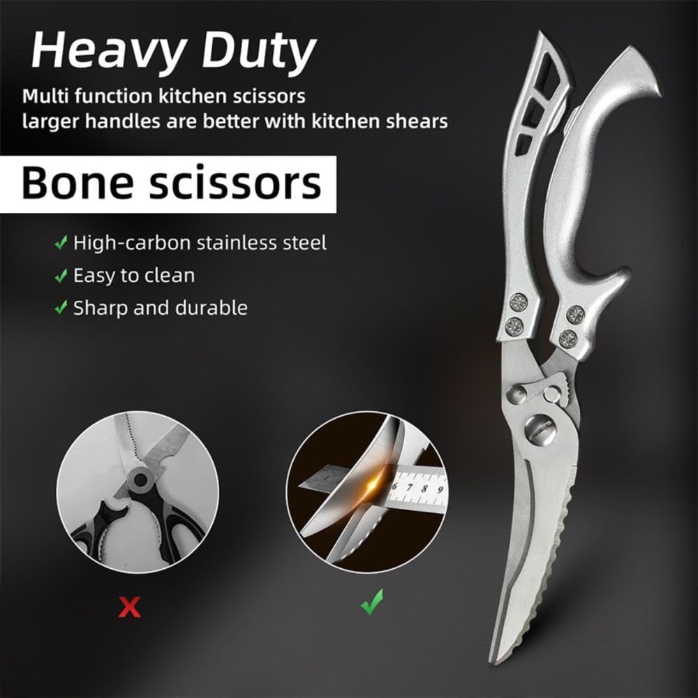 Heavy Duty Poultry Shears Kitchen Scissors Stainless Steel Chicken Scissors for Meat, Bone & Vegetables, Multipurpose Kitchen Shears with Safety Lock, Ergonomic Non-Slip Full Steel Handle