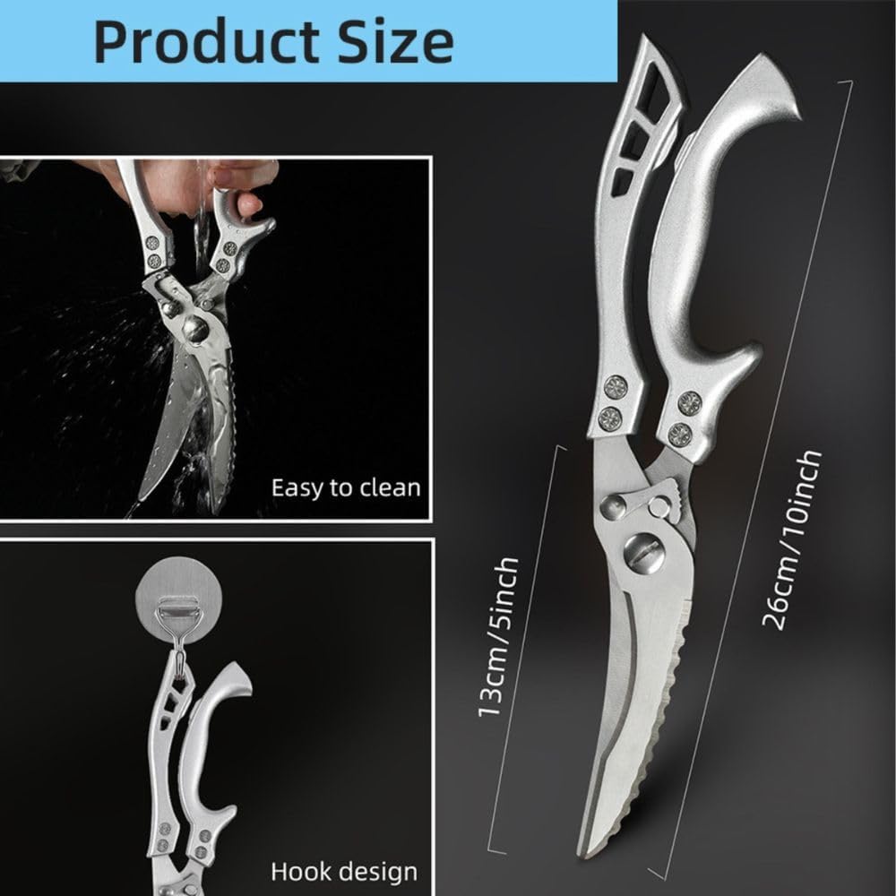 Heavy Duty Poultry Shears Kitchen Scissors Stainless Steel Chicken Scissors for Meat, Bone & Vegetables, Multipurpose Kitchen Shears with Safety Lock, Ergonomic Non-Slip Full Steel Handle