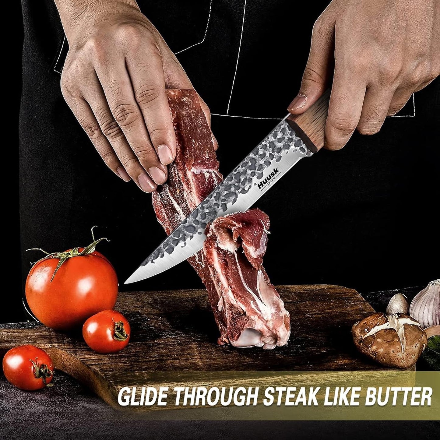 DRGSKL Huusk Knives from Japan, Boning Knife for Meat Cutting 6 inch | Ultra-tough Steel ATS-34, 3-step Honbazuke Method, Ergonomic Oak Handle, Belt-hanging Sheath, Gift Box