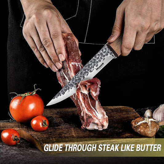 DRGSKL Huusk Knives from Japan, Boning Knife for Meat Cutting 6 inch | Ultra-tough Steel ATS-34, 3-step Honbazuke Method, Ergonomic Oak Handle, Belt-hanging Sheath, Gift Box
