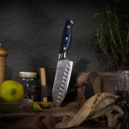 FANTECK 5 Inch Utility Knife, Japanese Damascus VG10 67 Layer Kitchen Fruit Paring Chef Utility Knives -Blue G10 Handle,-Razor Sharp, Stain & Corrosion Resistant, & Awesome Edge Retention