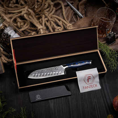 FANTECK 5 Inch Utility Knife, Japanese Damascus VG10 67 Layer Kitchen Fruit Paring Chef Utility Knives -Blue G10 Handle,-Razor Sharp, Stain & Corrosion Resistant, & Awesome Edge Retention