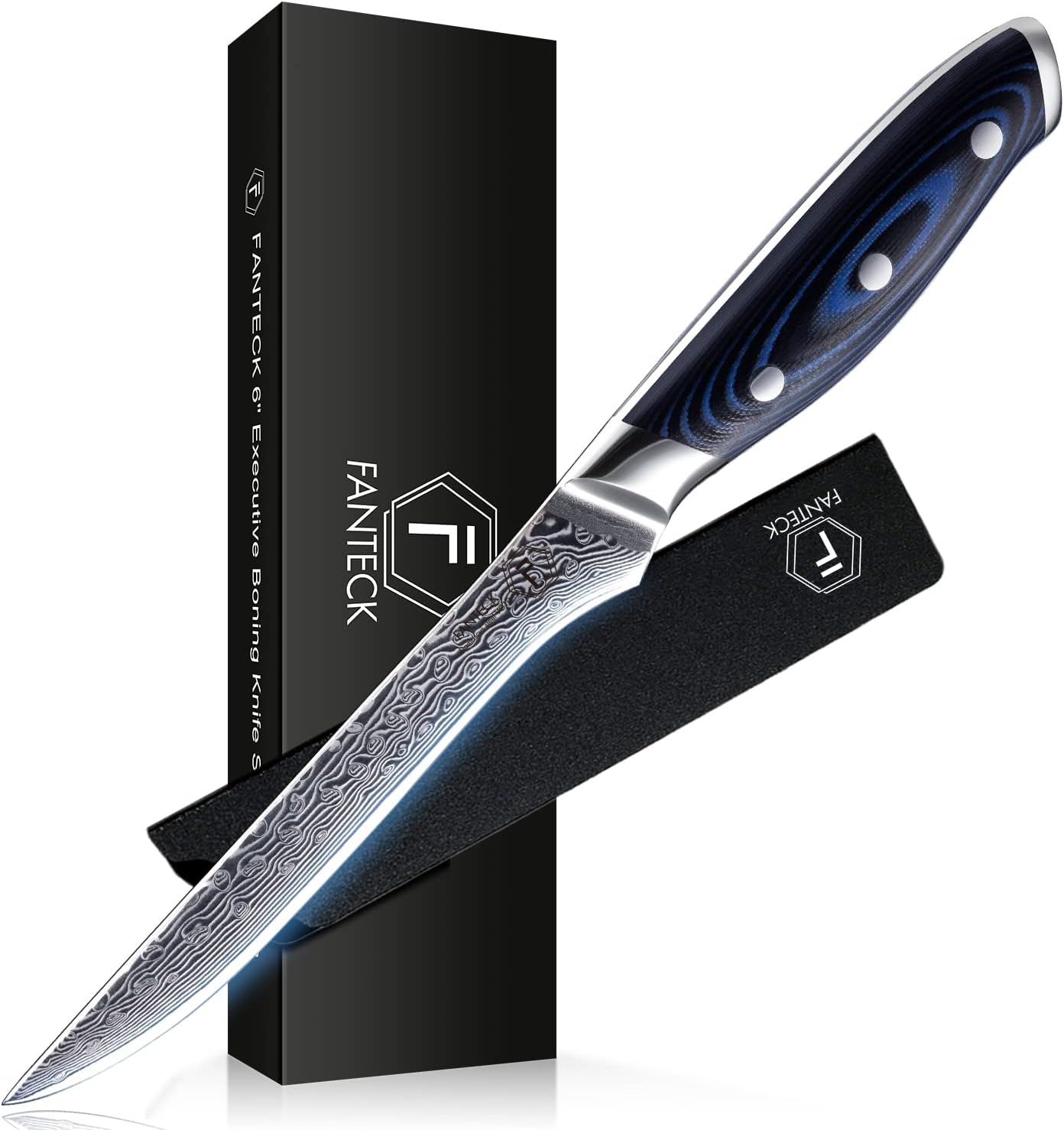 FANTECK 5 Inch Utility Knife, Japanese Damascus VG10 67 Layer Kitchen Fruit Paring Chef Utility Knives -Blue G10 Handle,-Razor Sharp, Stain & Corrosion Resistant, & Awesome Edge Retention