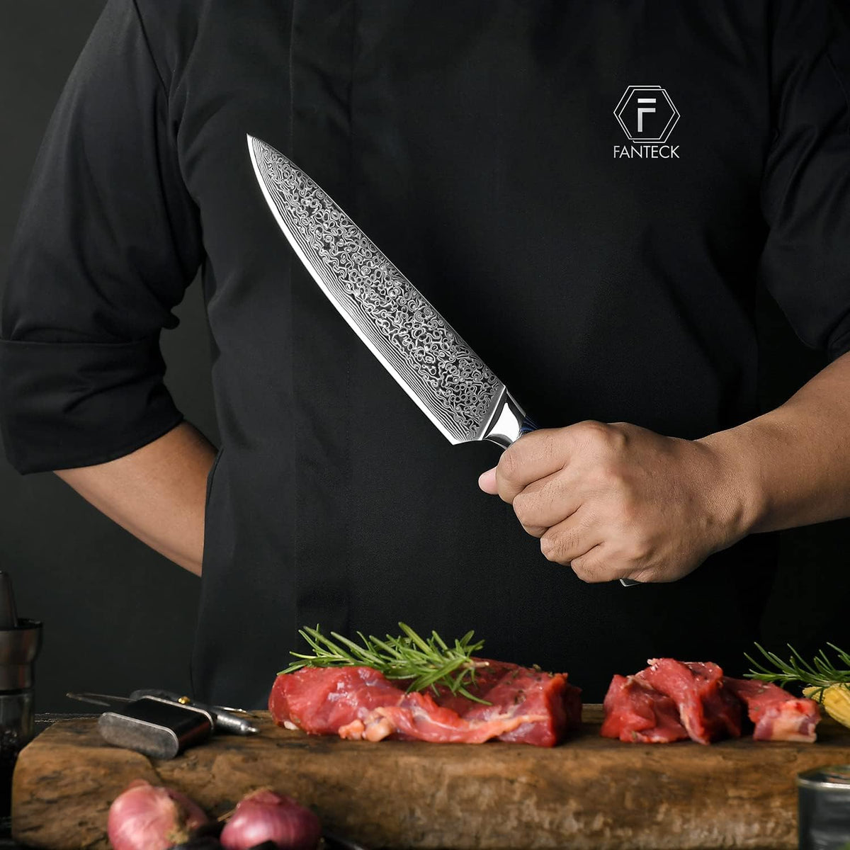 FANTECK 5 Inch Utility Knife, Japanese Damascus VG10 67 Layer Kitchen Fruit Paring Chef Utility Knives -Blue G10 Handle,-Razor Sharp, Stain & Corrosion Resistant, & Awesome Edge Retention