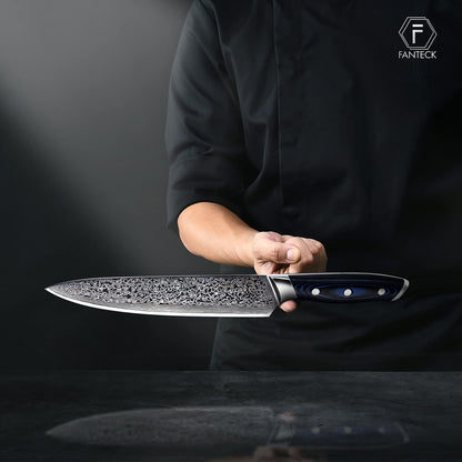 FANTECK 5 Inch Utility Knife, Japanese Damascus VG10 67 Layer Kitchen Fruit Paring Chef Utility Knives -Blue G10 Handle,-Razor Sharp, Stain & Corrosion Resistant, & Awesome Edge Retention