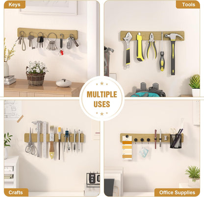 Magnetic Knife Holder for Wall, 16" Acacia Wood No Drill Knife Magnet Strip Use as Tool Key Storage Knife Bar, Powerful Wall Mounted Magnetic Knife Rack for Refrigerator & Kitchen Utensil Organizer