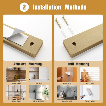 Magnetic Knife Holder for Wall, 16" Acacia Wood No Drill Knife Magnet Strip Use as Tool Key Storage Knife Bar, Powerful Wall Mounted Magnetic Knife Rack for Refrigerator & Kitchen Utensil Organizer