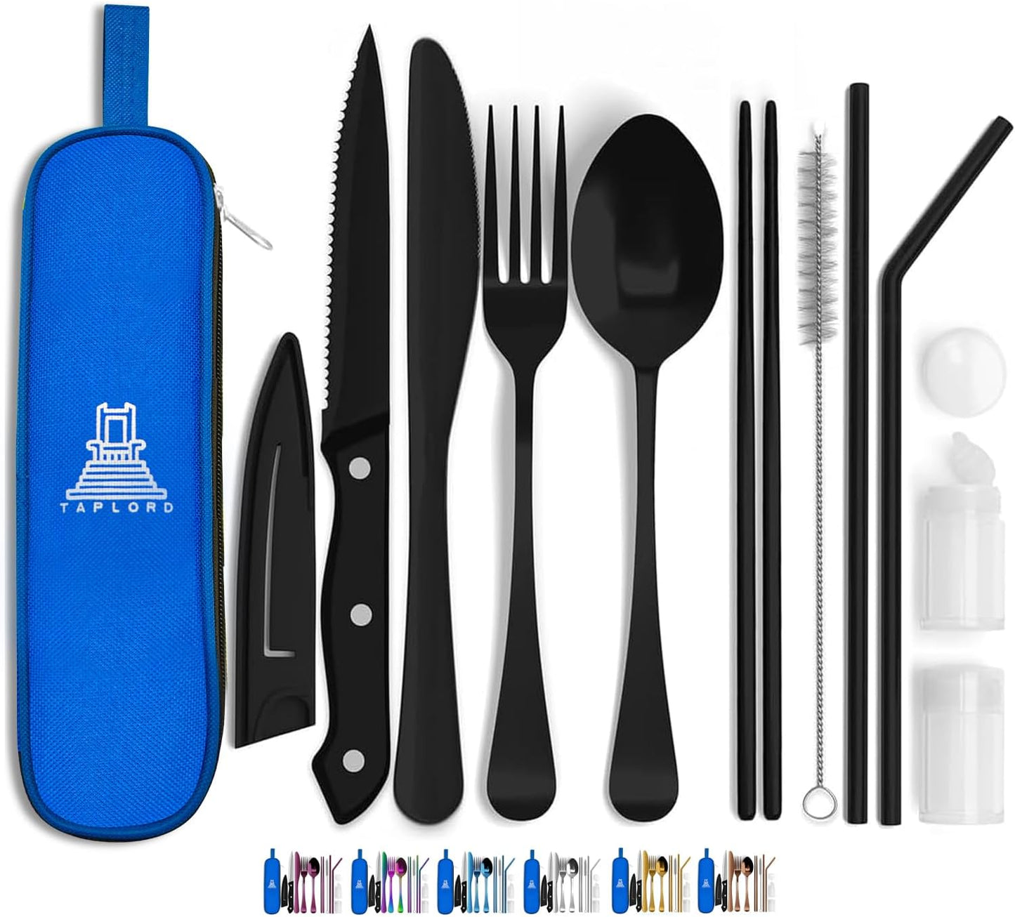 Portable Travel Silverware Set With Case - Includes 10 Pcs of Utensils, Stainless Steel Flatware For Camping, Easy to Travel, Lightweight (Purple)