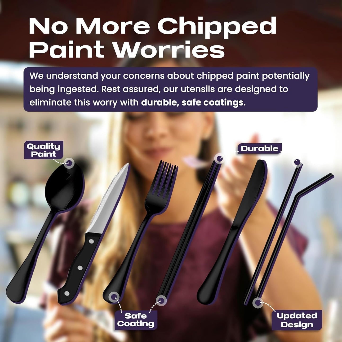 Portable Travel Silverware Set With Case - Includes 10 Pcs of Utensils, Stainless Steel Flatware For Camping, Easy to Travel, Lightweight (Purple)