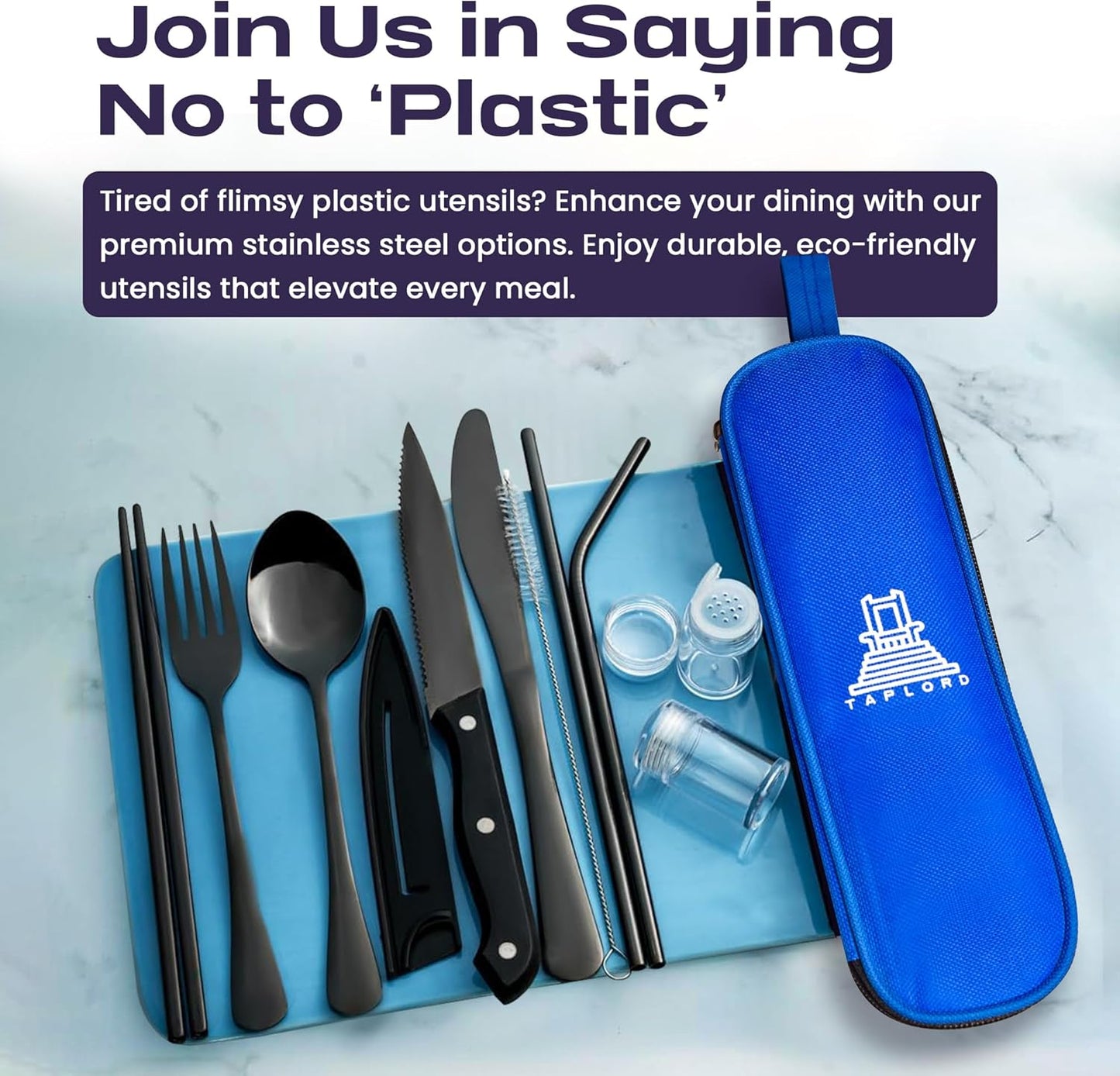 Portable Travel Silverware Set With Case - Includes 10 Pcs of Utensils, Stainless Steel Flatware For Camping, Easy to Travel, Lightweight (Purple)