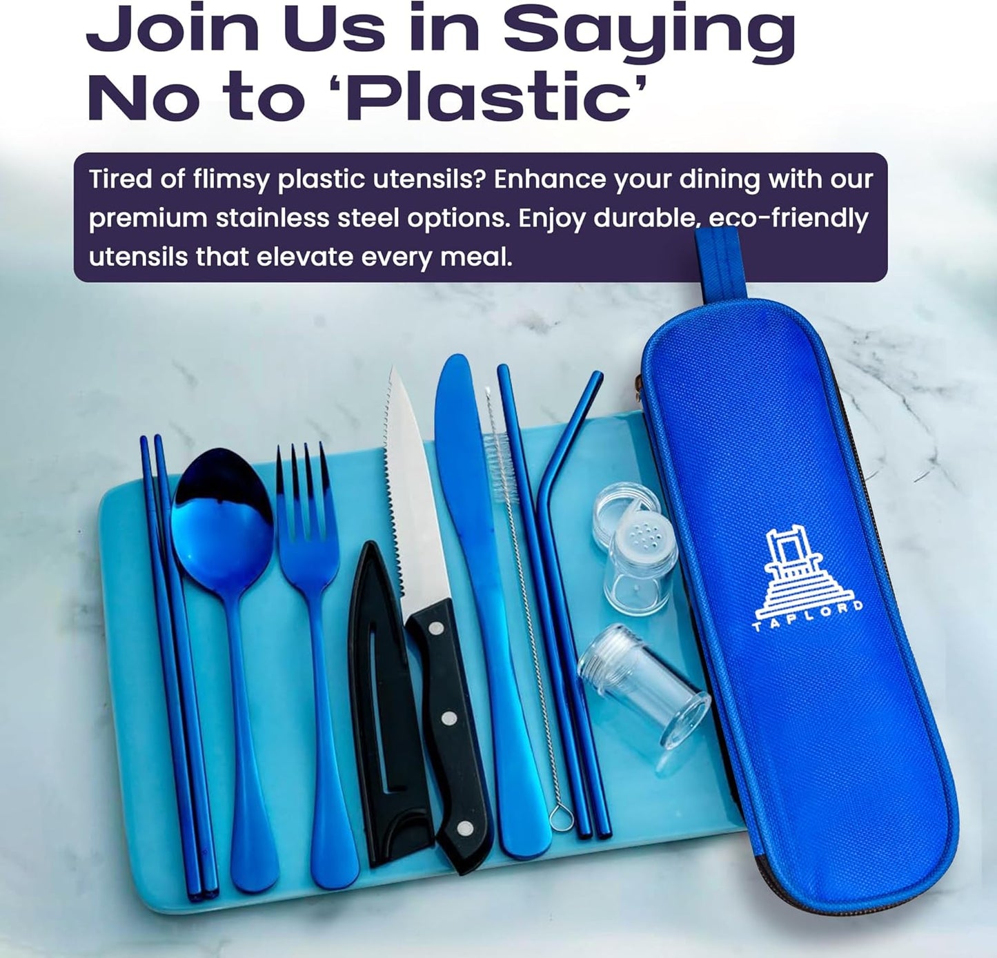 Portable Travel Silverware Set With Case - Includes 10 Pcs of Utensils, Stainless Steel Flatware For Camping, Easy to Travel, Lightweight (Purple)