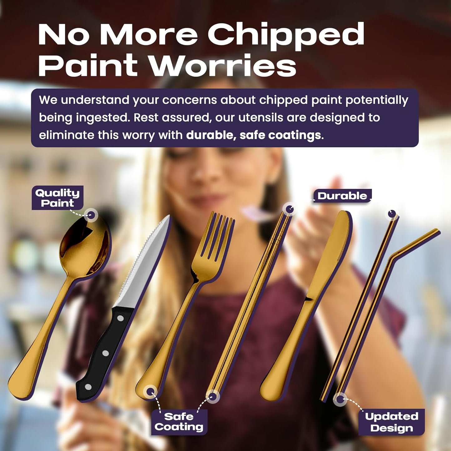 Portable Travel Silverware Set With Case - Includes 10 Pcs of Utensils, Stainless Steel Flatware For Camping, Easy to Travel, Lightweight (Purple)