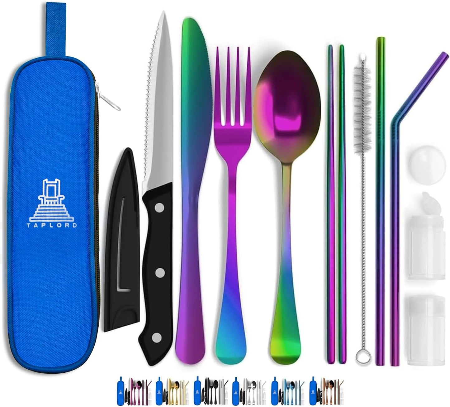 Portable Travel Silverware Set With Case - Includes 10 Pcs of Utensils, Stainless Steel Flatware For Camping, Easy to Travel, Lightweight (Purple)