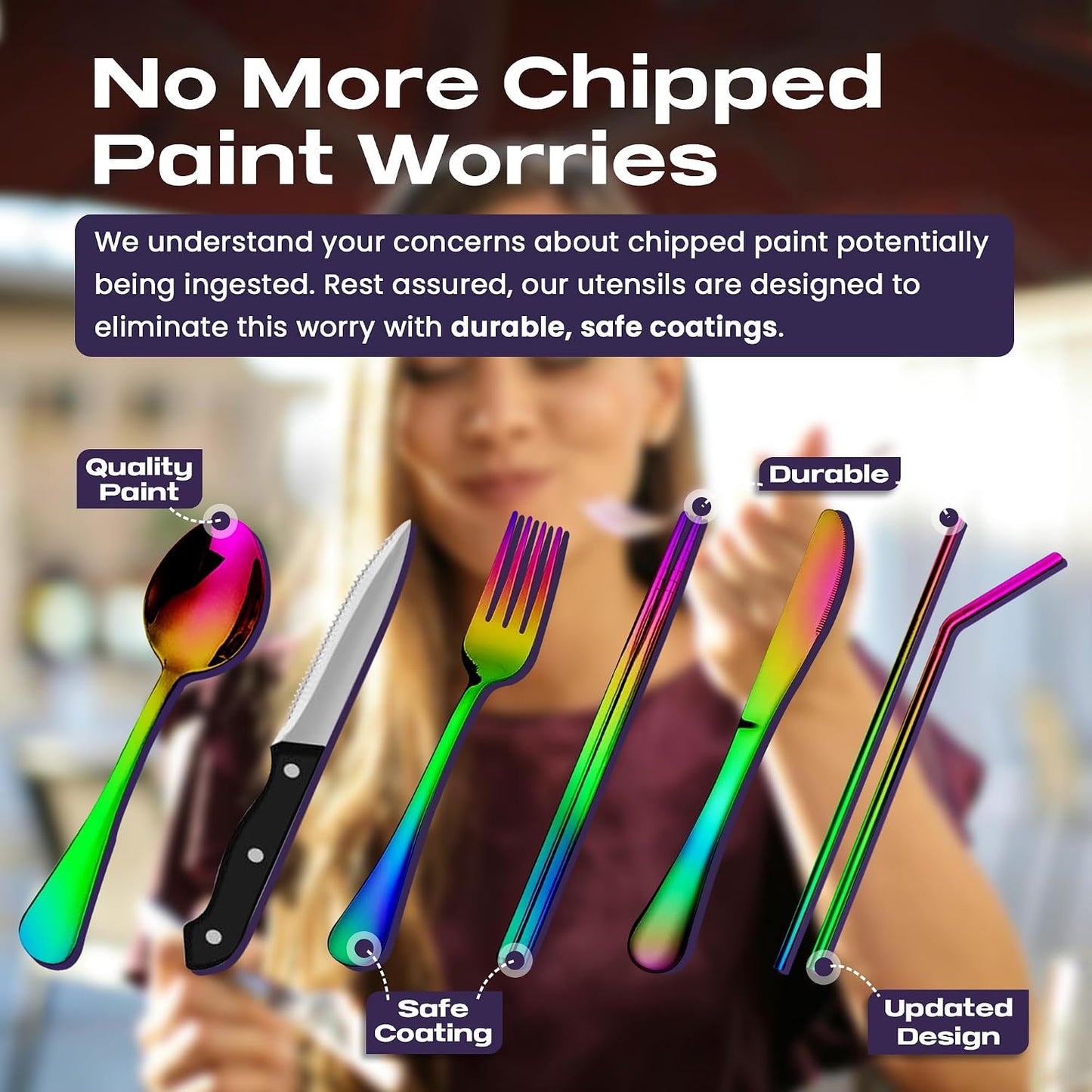 Portable Travel Silverware Set With Case - Includes 10 Pcs of Utensils, Stainless Steel Flatware For Camping, Easy to Travel, Lightweight (Purple)