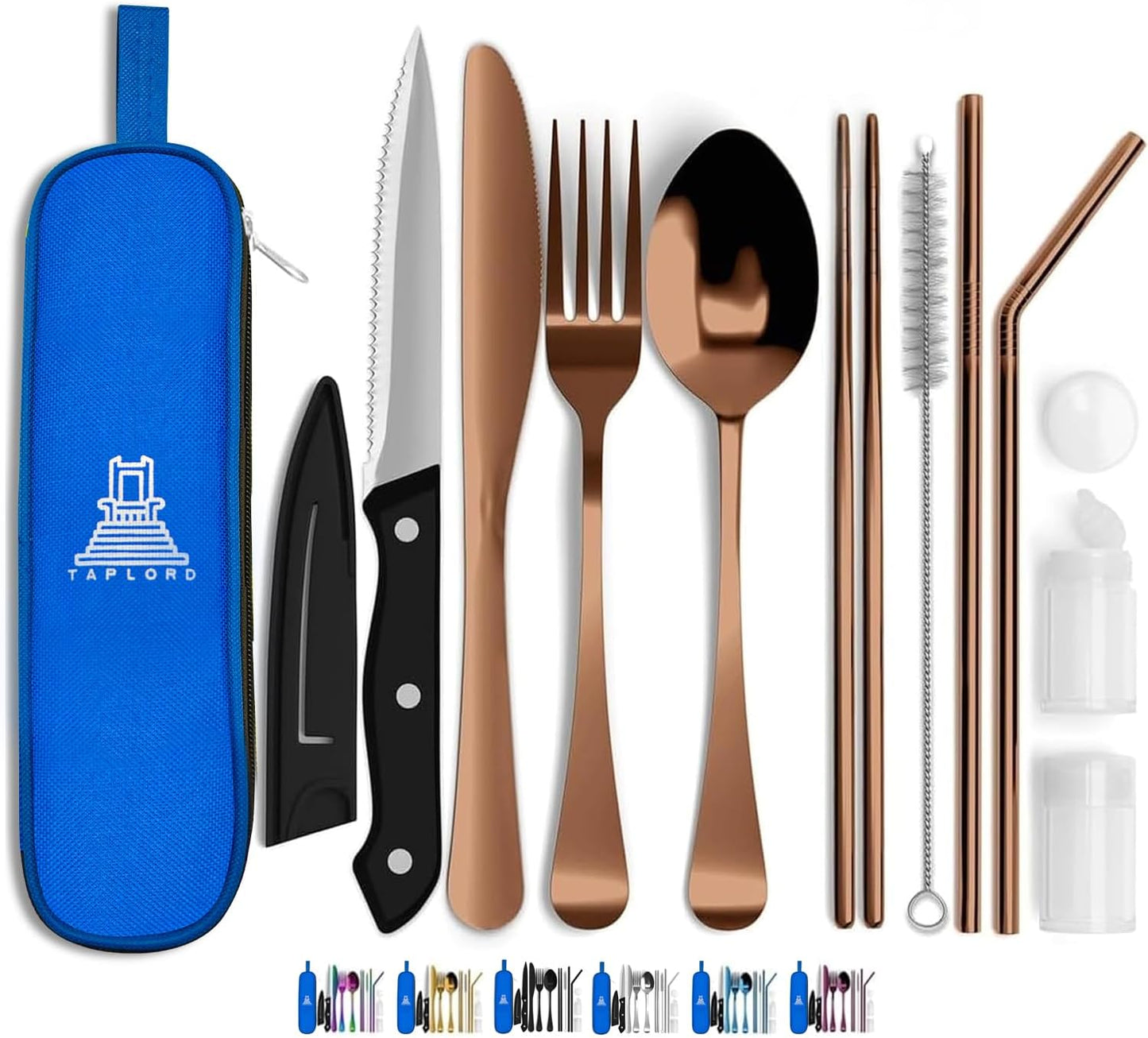 Portable Travel Silverware Set With Case - Includes 10 Pcs of Utensils, Stainless Steel Flatware For Camping, Easy to Travel, Lightweight (Purple)