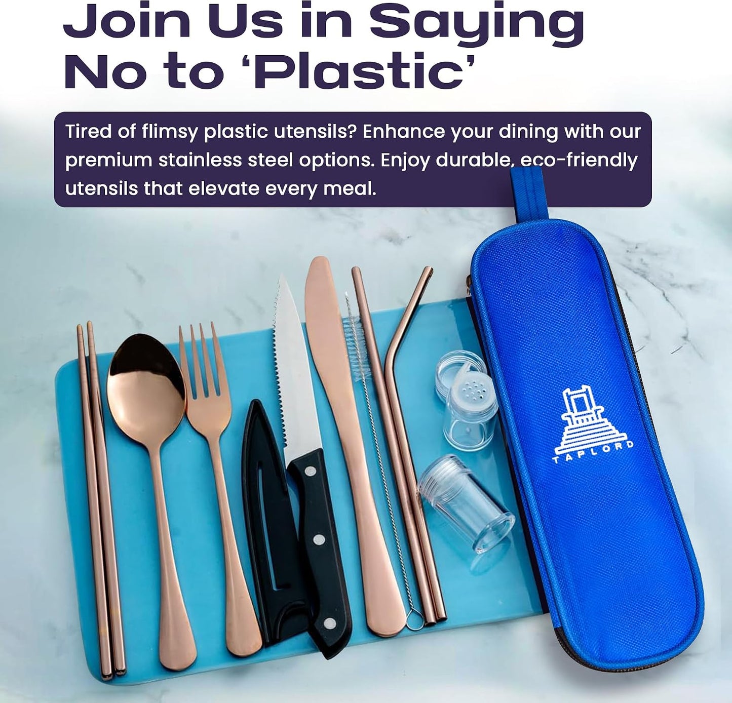 Portable Travel Silverware Set With Case - Includes 10 Pcs of Utensils, Stainless Steel Flatware For Camping, Easy to Travel, Lightweight (Purple)