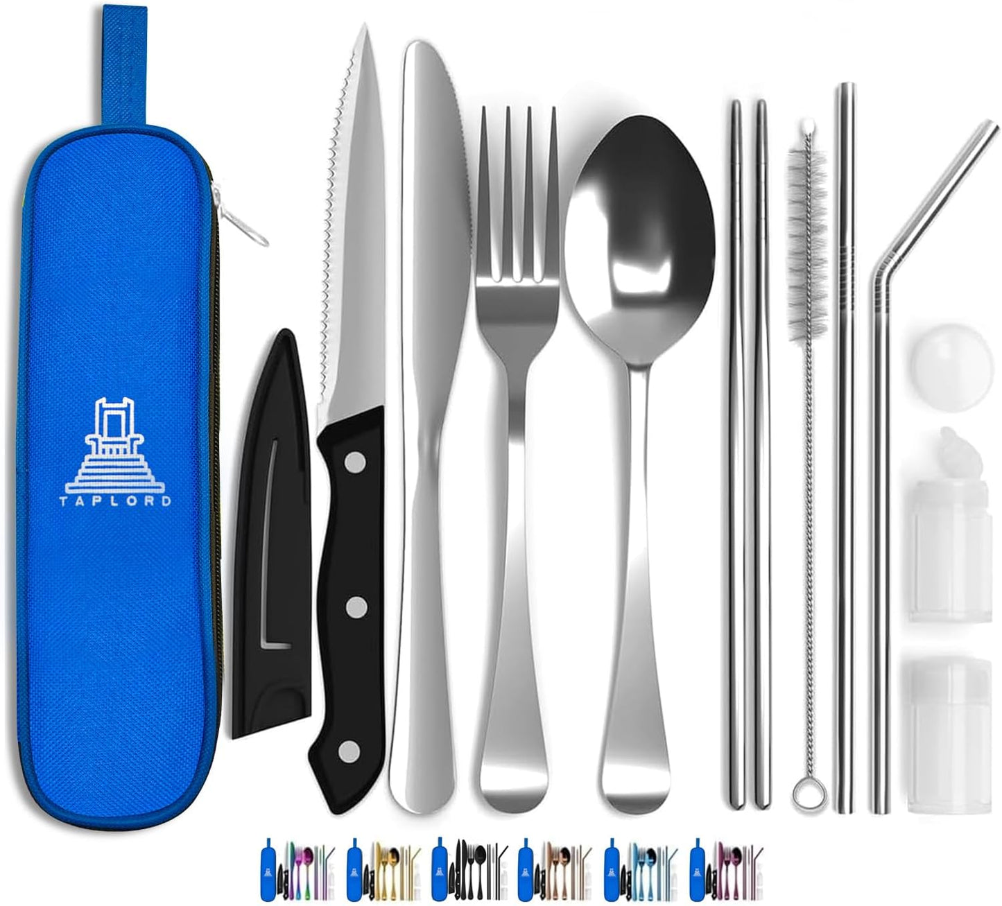 Portable Travel Silverware Set With Case - Includes 10 Pcs of Utensils, Stainless Steel Flatware For Camping, Easy to Travel, Lightweight (Purple)
