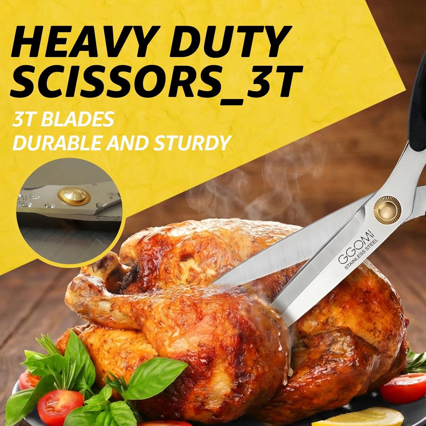 3T Stainless Blade Kitchen Scissors - 10.23in x 1Pack | Korean Barbecue Kalbi Rib Chicken Meat Cutting | Sharp Heavy Duty Multipurpose Kitchen Shears for Cutting Dishwasher Safe (GG130, Black)