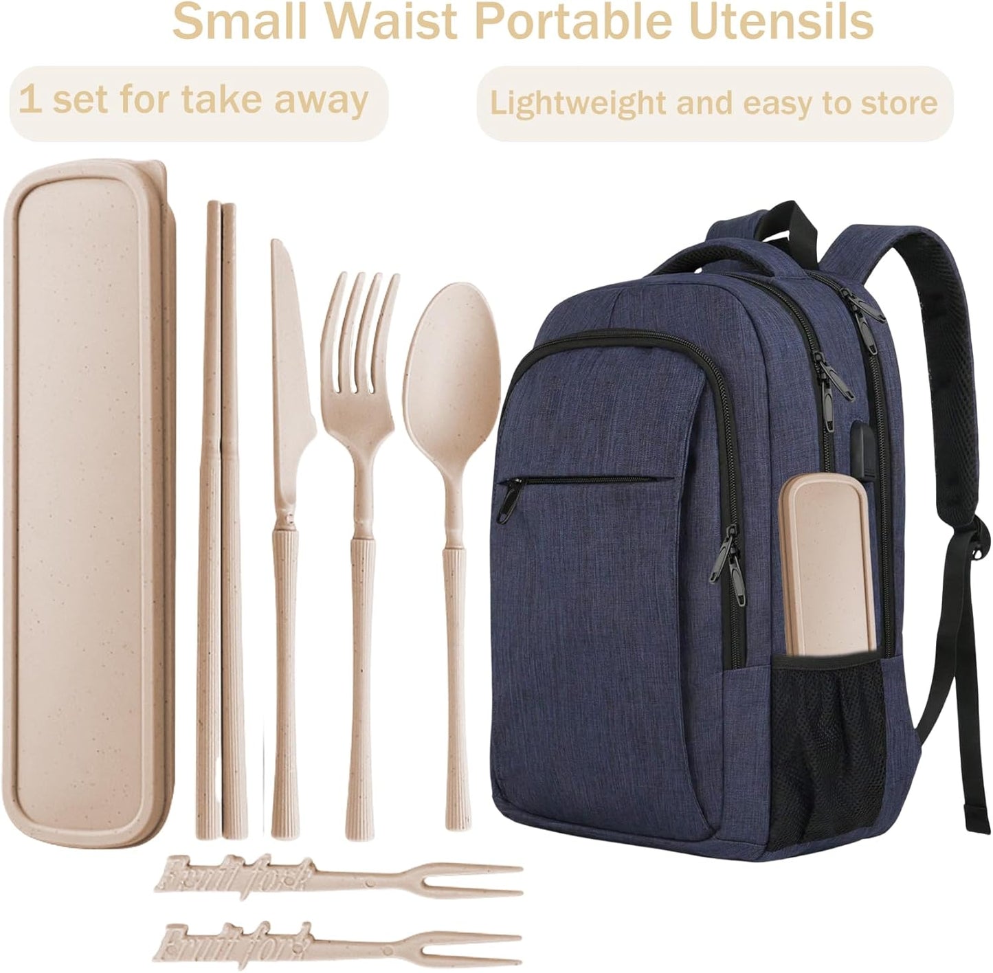 1 Set Reusable Plastic Camping Cutlery Set with Storage Case, Portable Travel Utensils Includes Fork, Spoon & Knife for Adults (Dark Blue)
