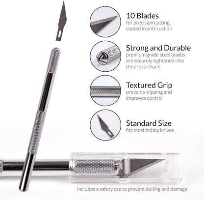 Fabric Cutting Mat with Craft Knife & Straight Edge Craft Ruler | This set includes 12x18 Inch Sewing Cutting Mat, 10pc #11 Blades, Xacto Craft Knife Set, & 18'' Cork Backed Metal Ruler Set