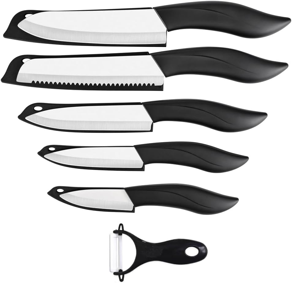 Ceramic Knife Set Black 6 Piece Kitchen Knife Set with Sheath Covers and Peeler Set - kitchen Chef Chef's Paring Bread Set