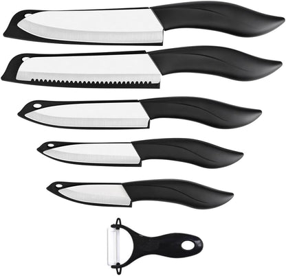Ceramic Knife Set Black 6 Piece Kitchen Knife Set with Sheath Covers and Peeler Set - kitchen Chef Chef's Paring Bread Set