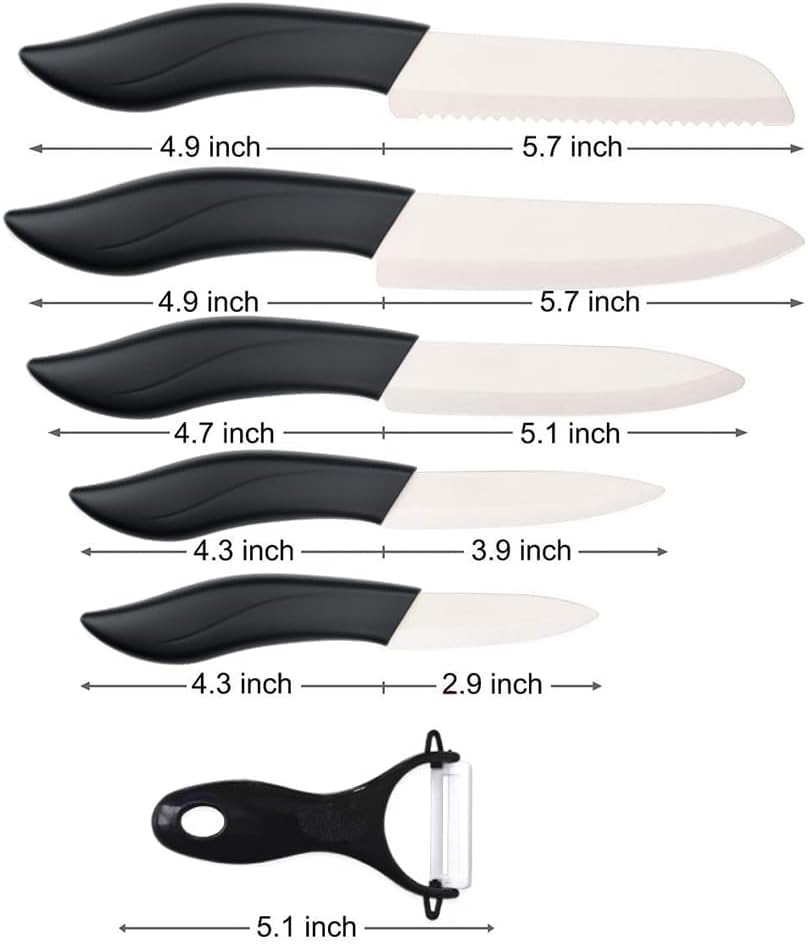 Ceramic Knife Set Black 6 Piece Kitchen Knife Set with Sheath Covers and Peeler Set - kitchen Chef Chef's Paring Bread Set