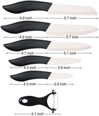 Ceramic Knife Set Black 6 Piece Kitchen Knife Set with Sheath Covers and Peeler Set - kitchen Chef Chef's Paring Bread Set