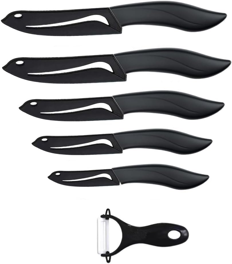 Ceramic Knife Set Black 6 Piece Kitchen Knife Set with Sheath Covers and Peeler Set - kitchen Chef Chef's Paring Bread Set