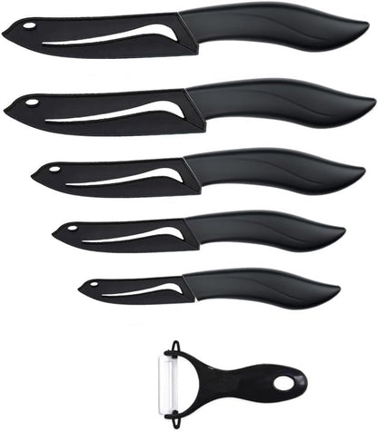 Ceramic Knife Set Black 6 Piece Kitchen Knife Set with Sheath Covers and Peeler Set - kitchen Chef Chef's Paring Bread Set