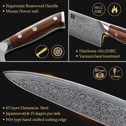 10 Inch Damascus Chef Knife Kitchen Knife Sharp Gyuto Knife Stainless Steel Fashion Professional Chef's Knife with Rosewood Handle