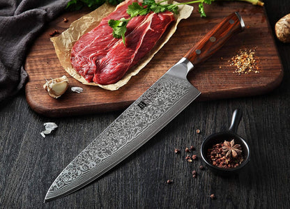10 Inch Damascus Chef Knife Kitchen Knife Sharp Gyuto Knife Stainless Steel Fashion Professional Chef's Knife with Rosewood Handle